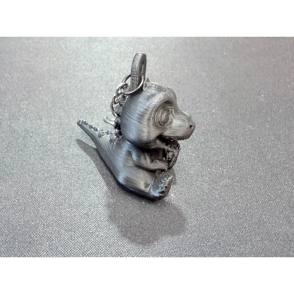 3D Printed Baby Dinosaur Keychain Metallic Charcoal Cute T-Rex Accessory